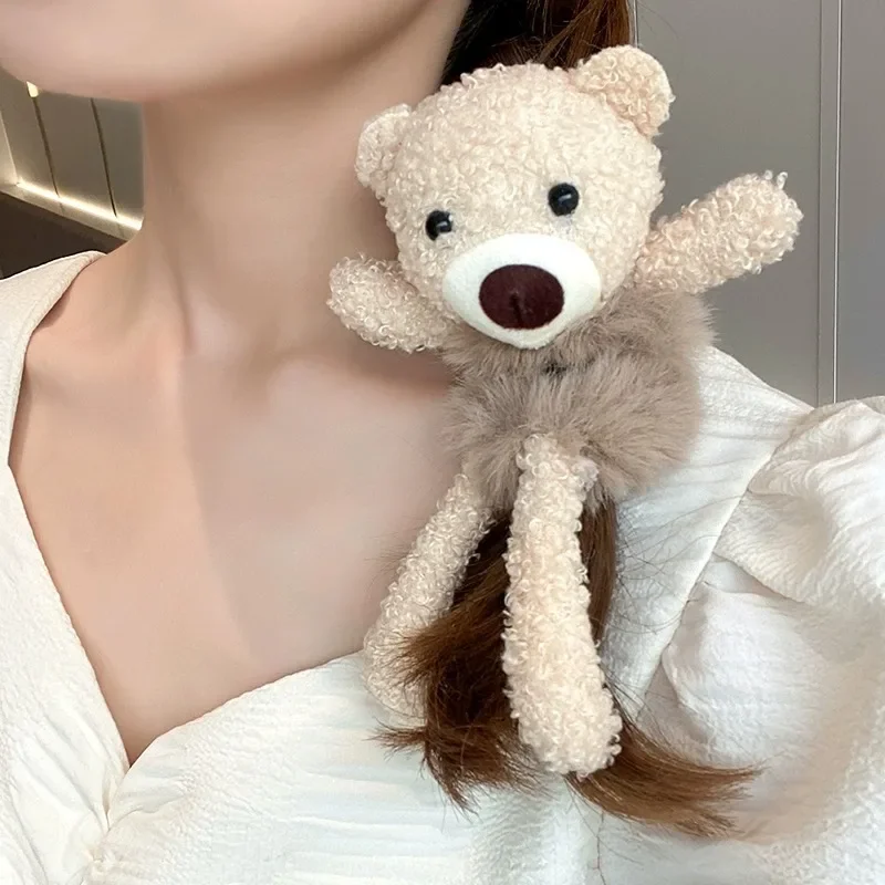 Winter Ponytail Ties Solid Color Scrunchie for Women Girl Plush Cute Rabbit Elastic Rubber Bands Headwear Chouchou Cheveux Femme