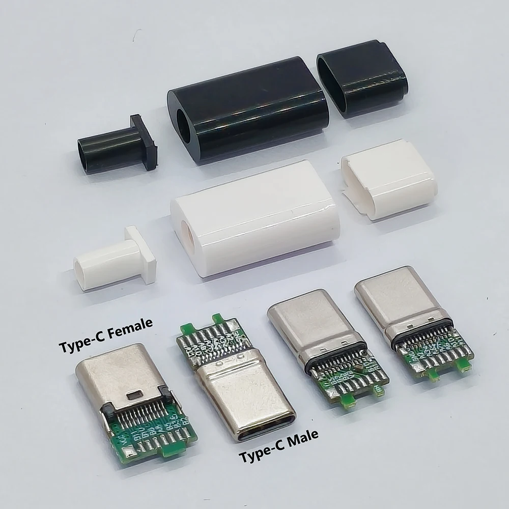 5Pcs USB3.1 Type-C Male Plug New Mold Green PCB Board Charging Plug, 24Pin TYPE-C Female Socket 0.8 Clamp Board 9.3mm