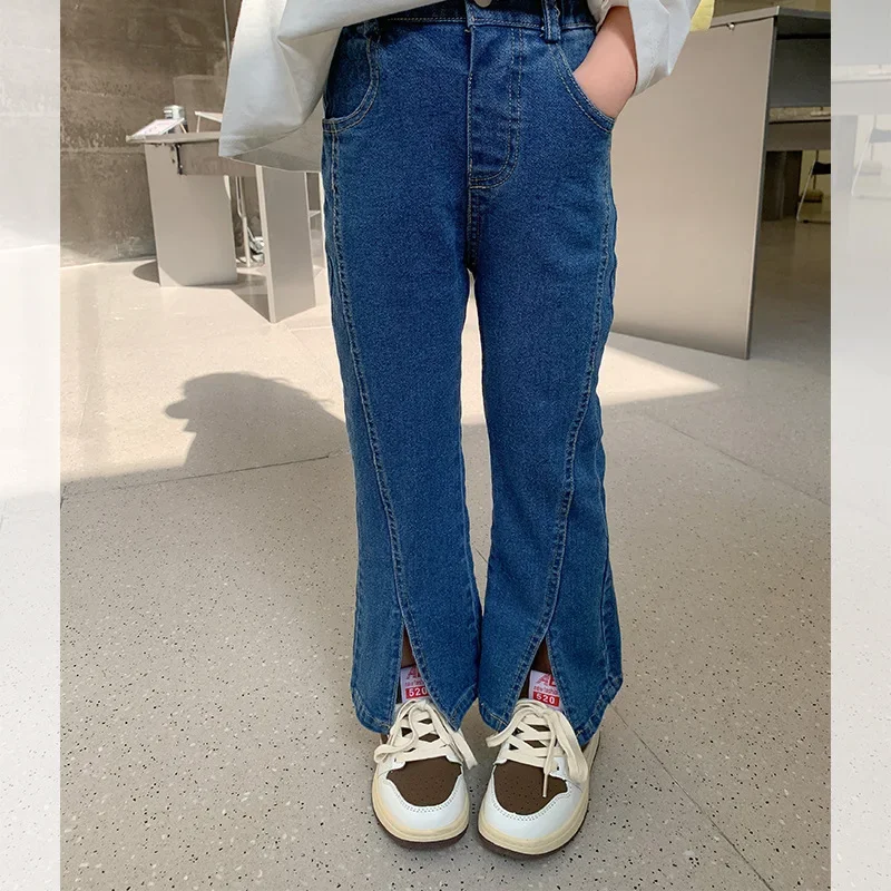 

Girls Elastic Skinny Denim Pants 2025 Autumn Korean Washed Soft Denim Fashionable Flare Pants for Children