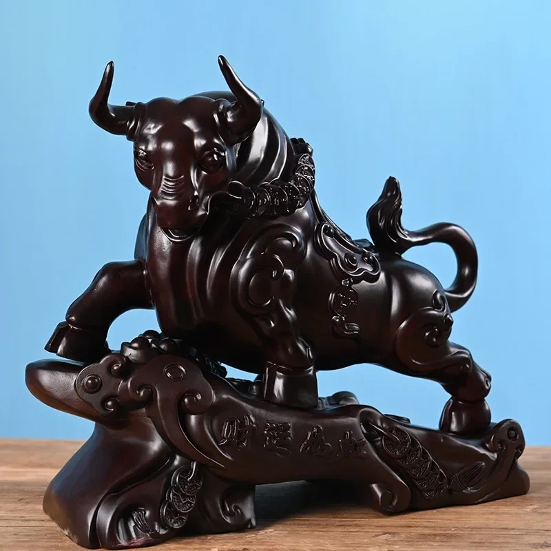 

Ebony Wood Carving Wealth and Power Ruhong Cow Ornaments Rosewood Boisterous Twelve Zodiac Wooden Handicraft Gift