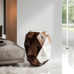 Taburete geométrico de madera maciza, taburete italiano ligero de lujo, mesa lateral redonda creativa, taburete bajo de alta gama para sala de estar, diseño de arte de sentido