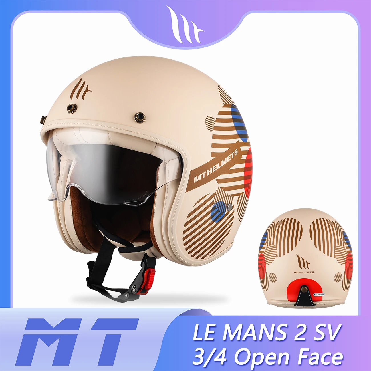 

Retro Motorcycle Helmets MT LE MANS 2 SV 3/4 Open Face Helmet Sunvisor Lightweight ABS Shell M-3XL