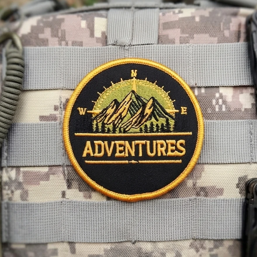 Patch brodé Boussole de Montagne Aventure, Badge moral tactique auto-agrippant pour le camping et la randonnée en extérieur, pour sac à dos