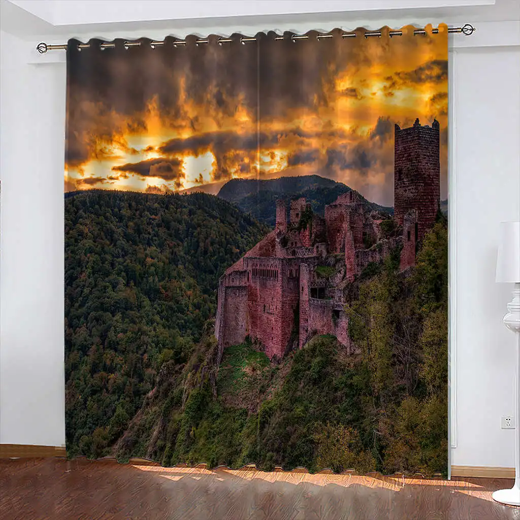 

Eiffel Tower 3D Printing Curtains Woven Blackout Curtains Biparting Open Scenery Curtains for Living Room Cortina De Sombra