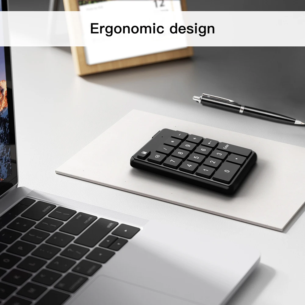 Keypad angka nirkabel Bluetooth Keyboard nomor Mini portabel 19 tombol Pad nomor eksternal untuk Laptop PC persediaan Akuntan