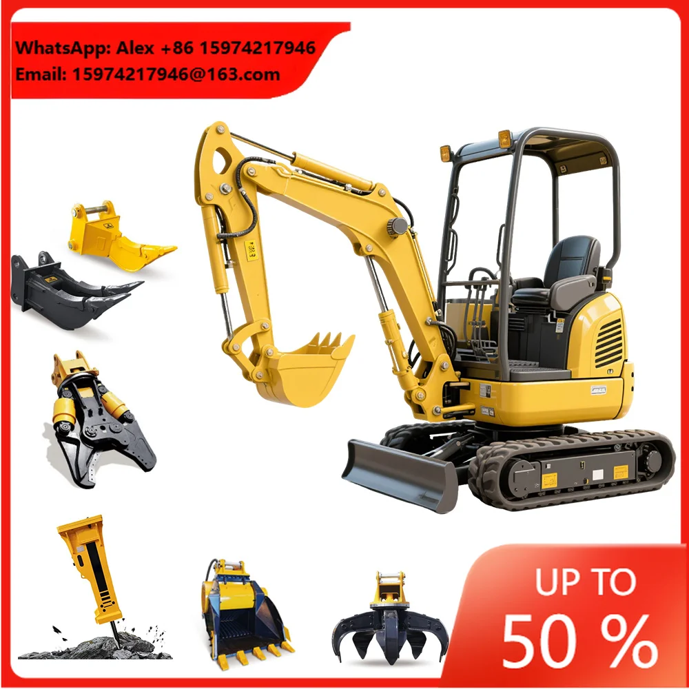 Shandong Mingde L08 Yellow 1 Ton 1.2 Ton 1.8t Mini Excavator Attachments Hydraulic Timber Grab Walking Spider Small Bucket