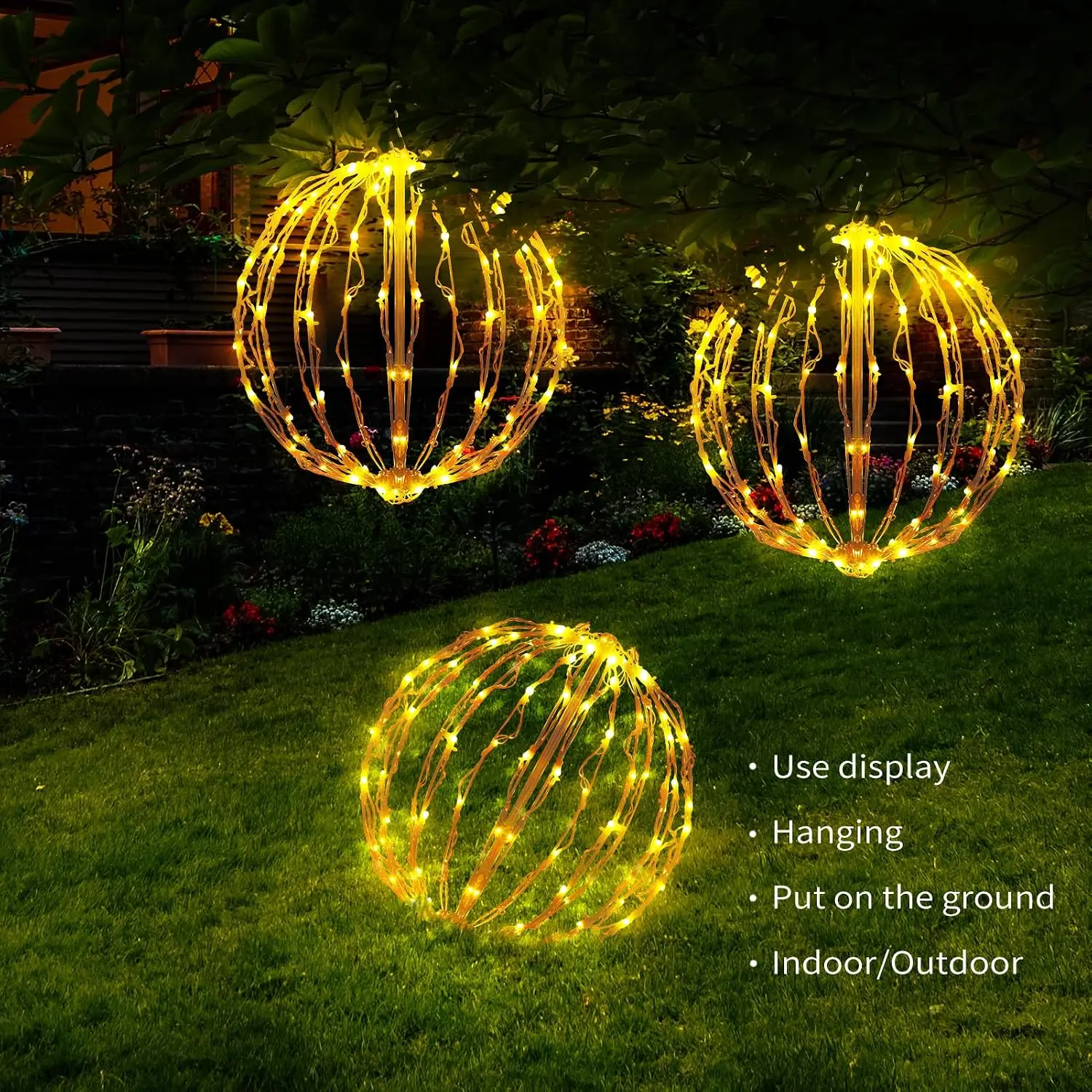 16 Inch Christmas LED Light Globes, 3 Pack Warm White Hanging Decor