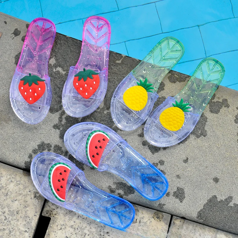 Women Transparent Slippers Summer Fruit Cartoon Transparent Jelly Comfortable Non Slip Breathable Outer Wear Beach Slippers