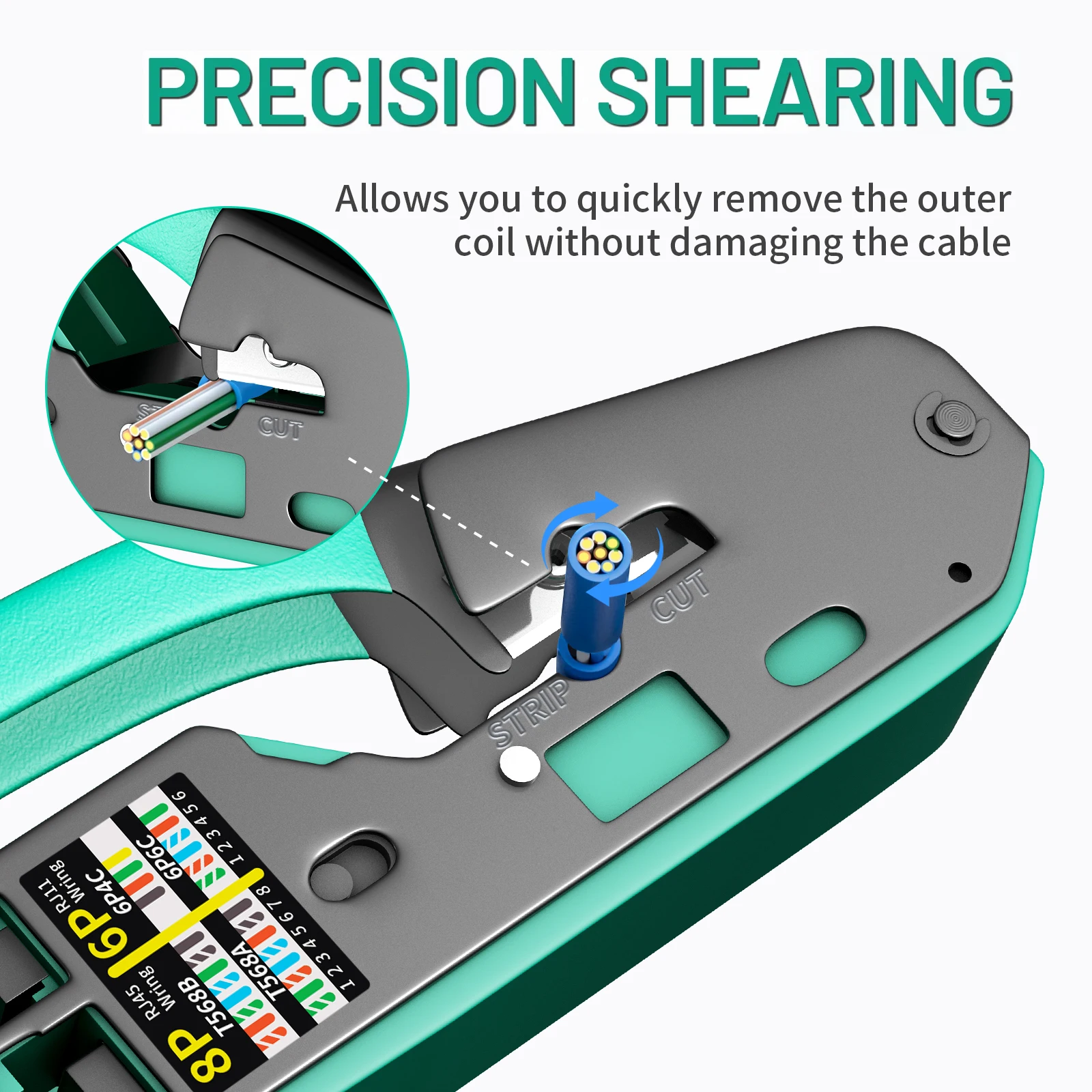 RJ45 Crimp Tool Kit Pass Cat6 Crimping Tool For Cat5 Cat5e Cat6 8P8C Connector, All-in-one Ethernet Crimper view 6