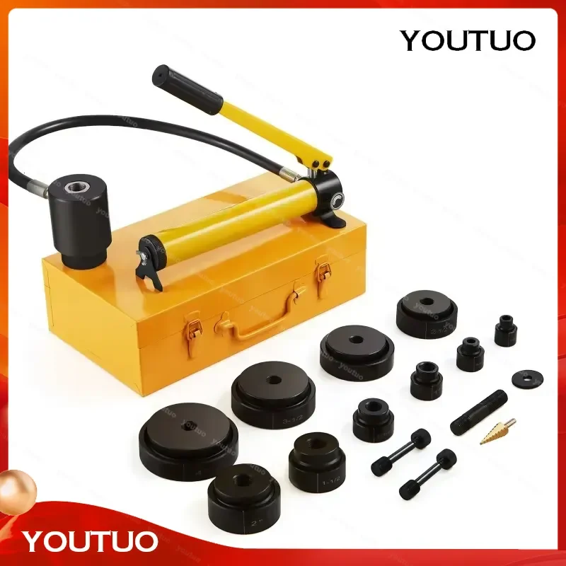 15Ton Hydraulic Knockout Punch Driver Kit 1/2-4 Inch 10 Dies Carbon Steel Sheet Metal Hole Opener Repair Tool Manual Hole