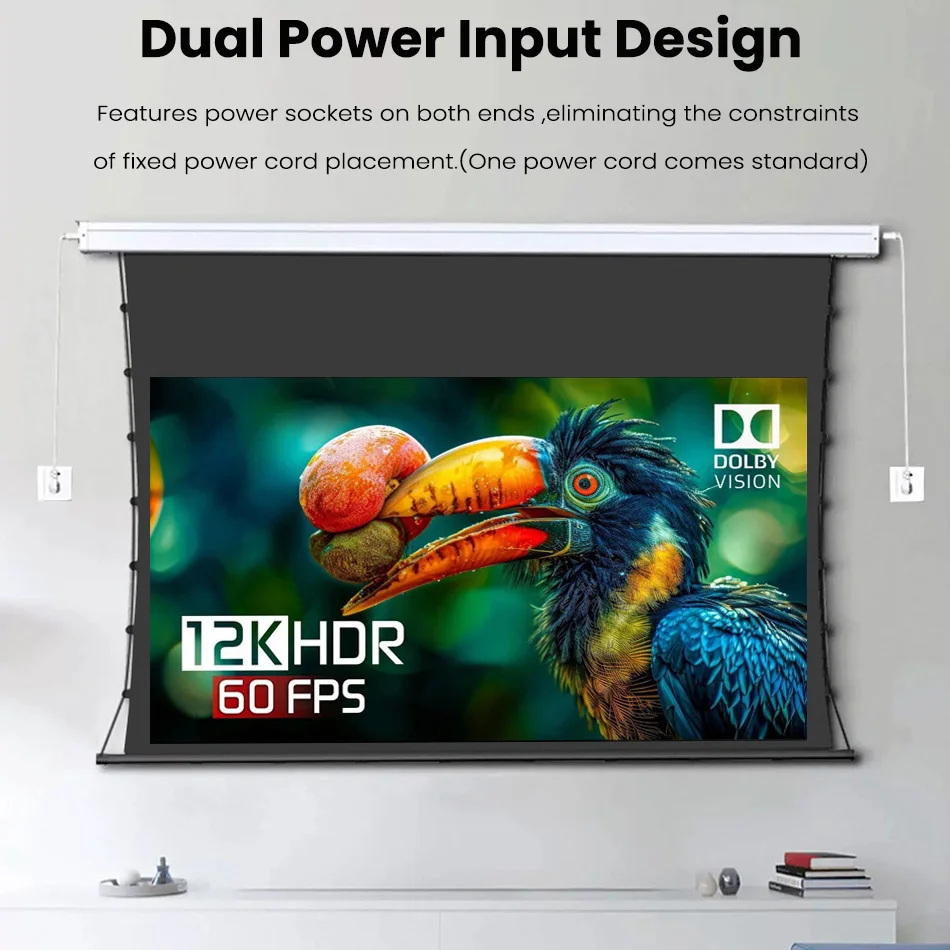 Motorized Tab Tension Projector Screen ALR High Class Black Diamond Material 60-150 Inch for Long Throw Projectors Support 4K 3D