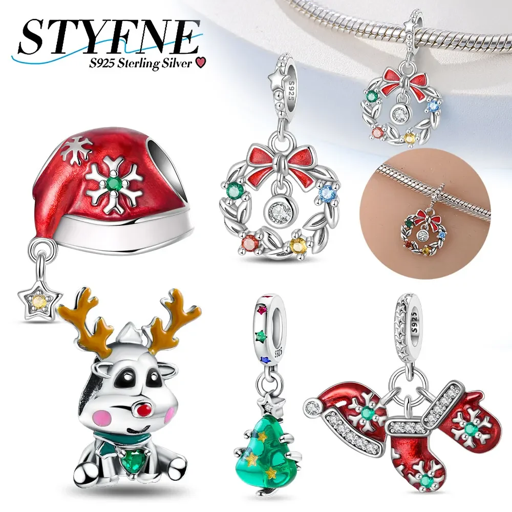 

Christmas Tree Hat Love Elk 925 Sterling Silver Charm Beaded Fit Women's Bracelet Diy Jewelry Making Christmas Gift
