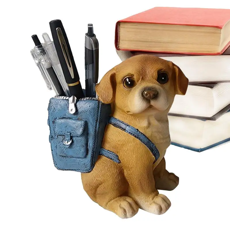 Cute Puppy Pen Holder Resin Desk Decoration Kawaii Dog Pen Organizer Desk Organizer For Pens, Pencils, Highlighters, Markers