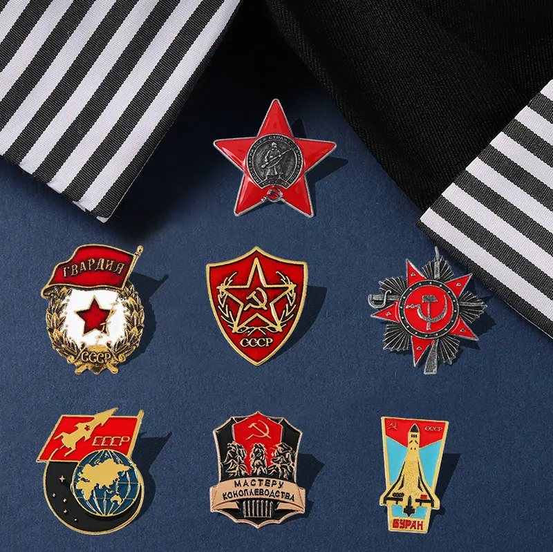 Enamel Pins Red Star Flag Brooches History Memory Badge Jewelry CCCP Cold War