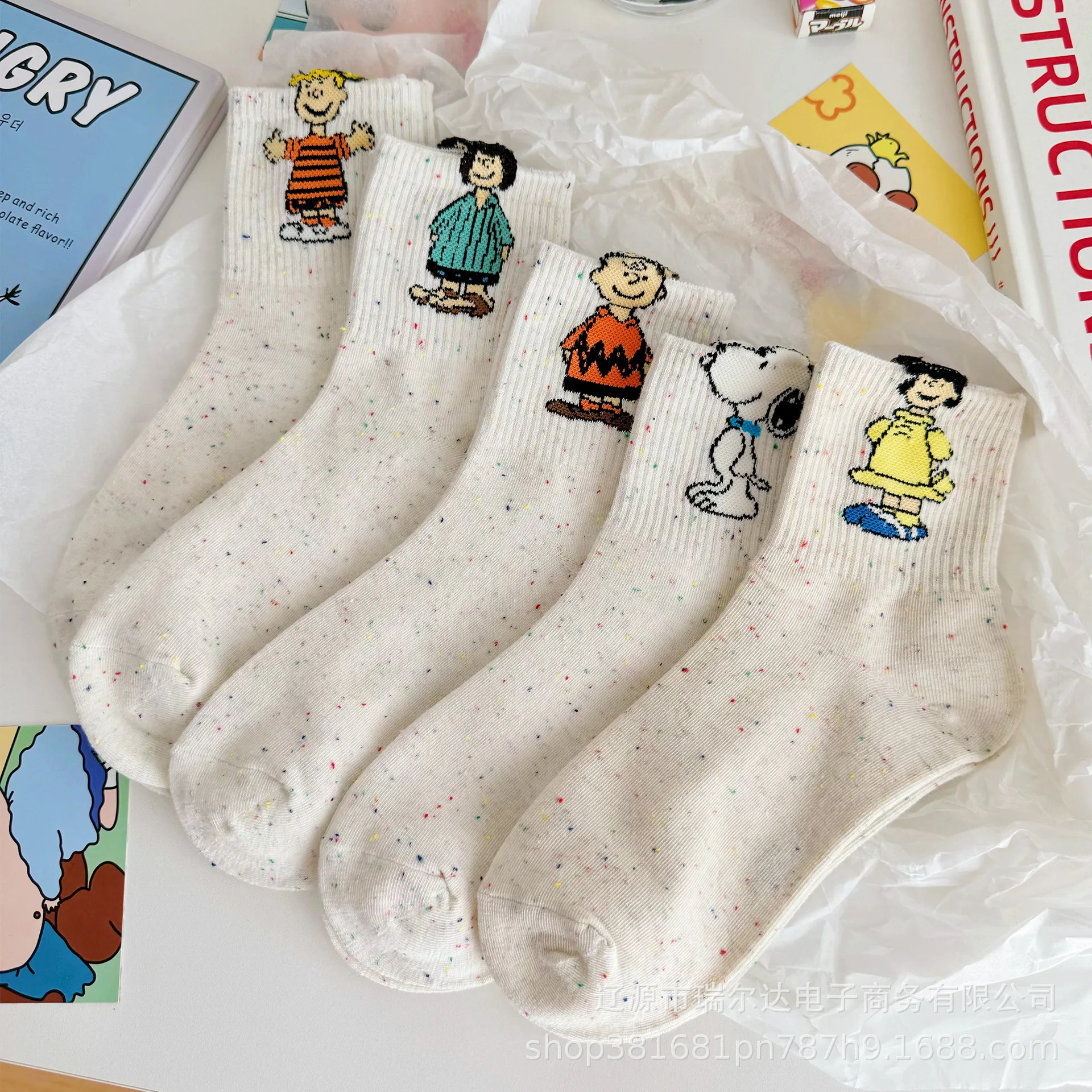 Snoopy Socks Cartoon Cute Mid Length Cotton Socks Trend Fashion Anime Men Women Warm Winter Soft Mid Calf Sports Stockings Gifts