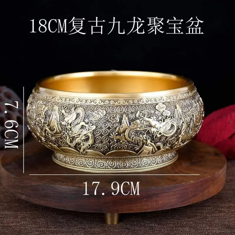 Nine-Dragon Treasure Bowl, A Decorative Brass Craft Piece For The Living Room