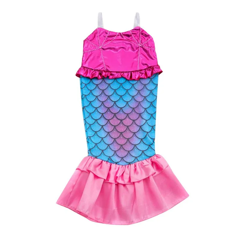 Girls Swimwear Sweet Ruffles Fish Scale Sling Sleeveless One-Piece Bathing Suits Kids Fashion Mermaids Shape Swimsuit Shoot Wear