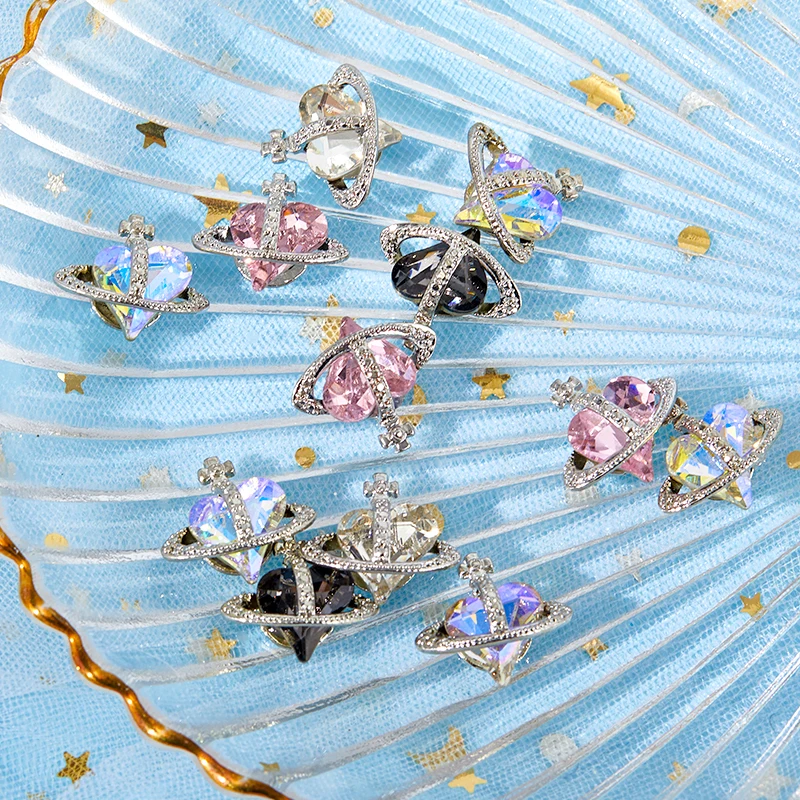 5pcs Crooked Tilted Heart Satellite Crystal Alloy Rhinestones Jewelry Nail Art Decorations Nails Accessories Charms Supplies