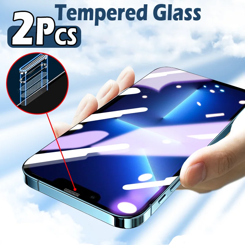 2Pcs Dustproof Grid 9H Tempered Glass For iPhone 16 15 14 Plus 13 12 mini 11 Pro Max X Xs XR Dust Net Filter Screen Protector