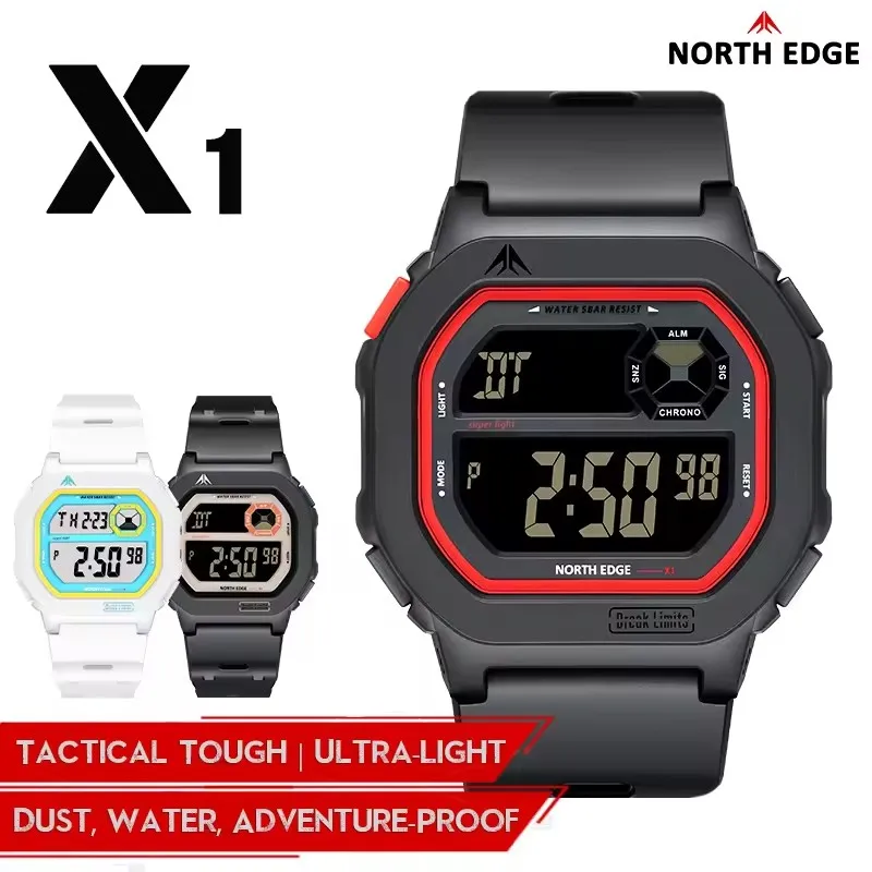 

NORTH EDGE X1 цифровые часы с квадратным экраном для мужчин и женщин, спортивные часы, водонепроницаемые 50 м, секундомер, будильник с обратным отсчетом, Reloj Hombre 2025