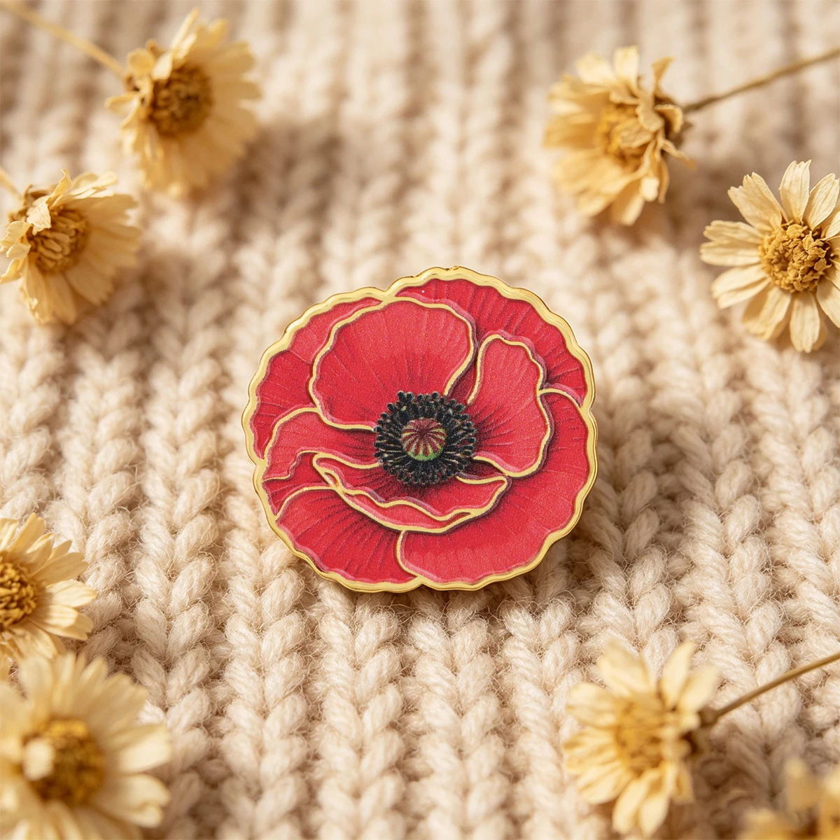 9 Stück rote Mohnblumen-Emaille-Anstecknadeln, Blumen-Reversnadel, niedliches Pflanzen-Abzeichen für Kleidung, Rucksack, Dekoration, Schmuck, Geschenk – Detail 4