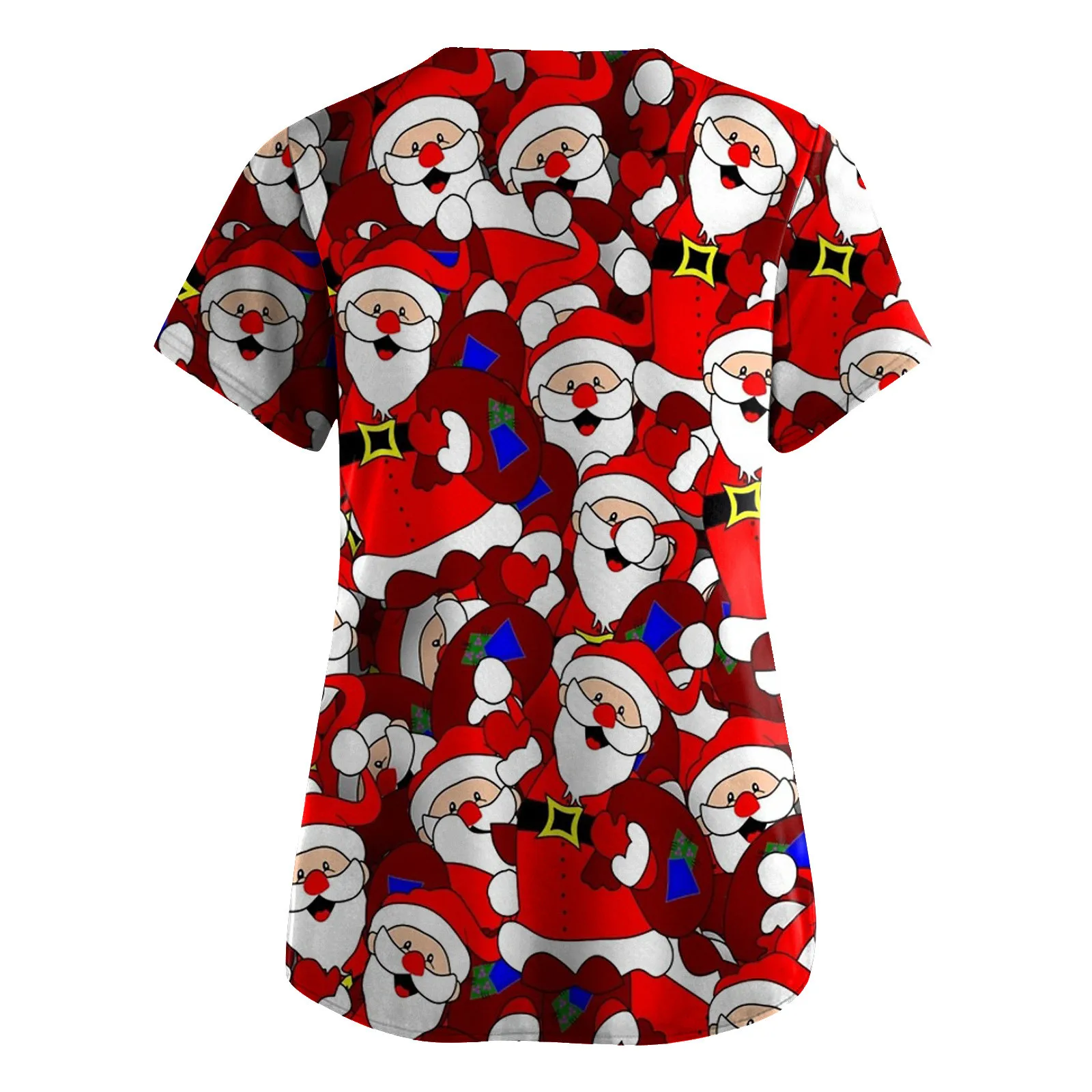 Christmas Uniforms Tops for Women Santa Claus Print Scrub Tops Hospital Pet Grooming Uniforms Nurses Dentist Work Tee Tops