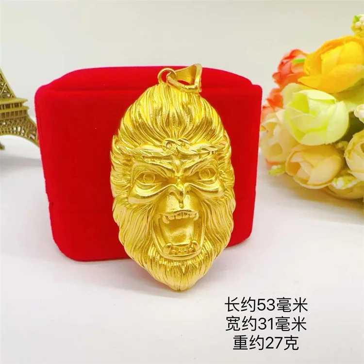

24K Gold Hou Head Men's Pendant, AU999 Pure Gold - Dominant Plaque Style, Hou Head Texture + Plaque Light Flow