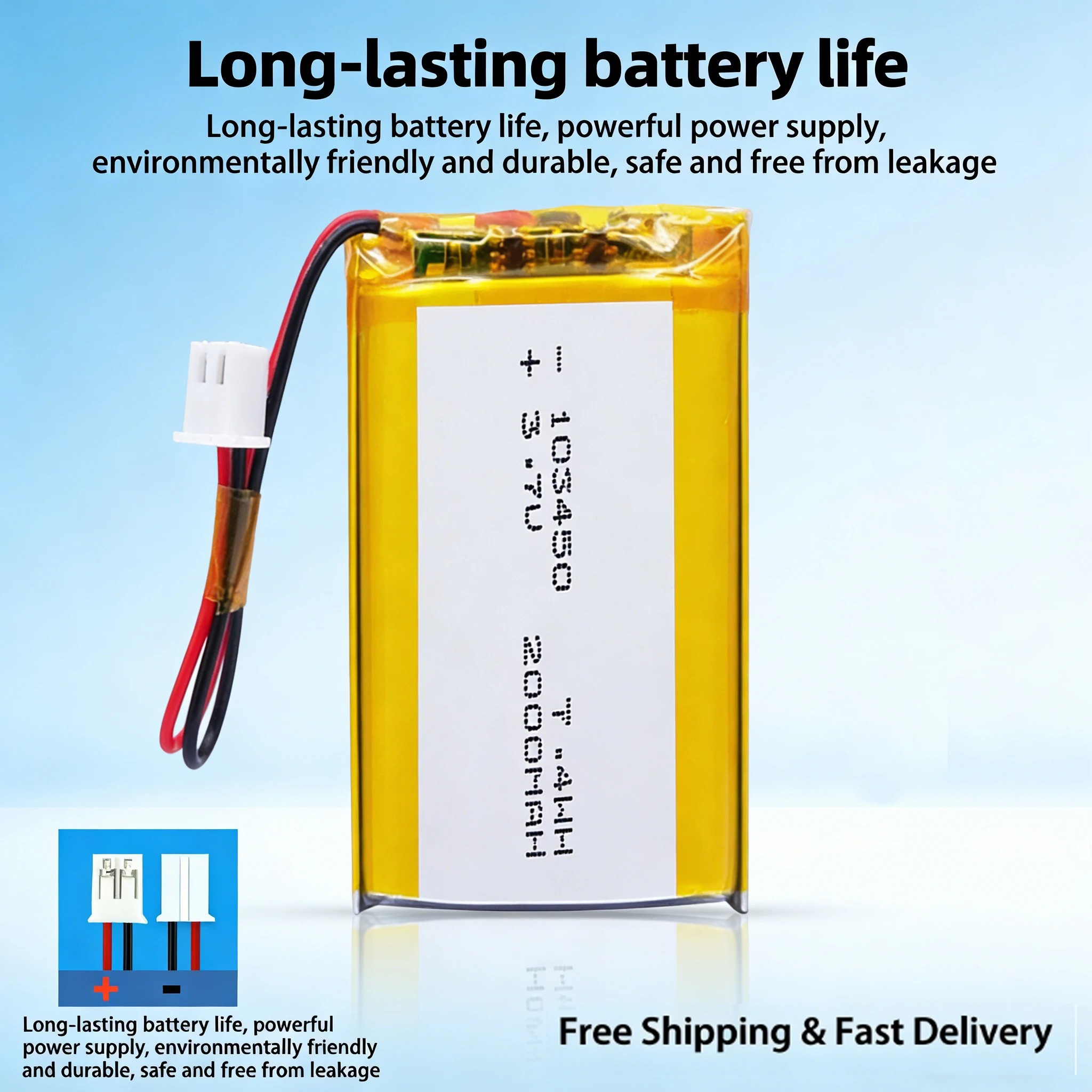 

103450 3.7V 2000mAh Rechargeable Li-Polymer Battery JST-PH 2.0 2-Pin Plug for Intercom Digital Camera Gamepad GPS Lithium Cell