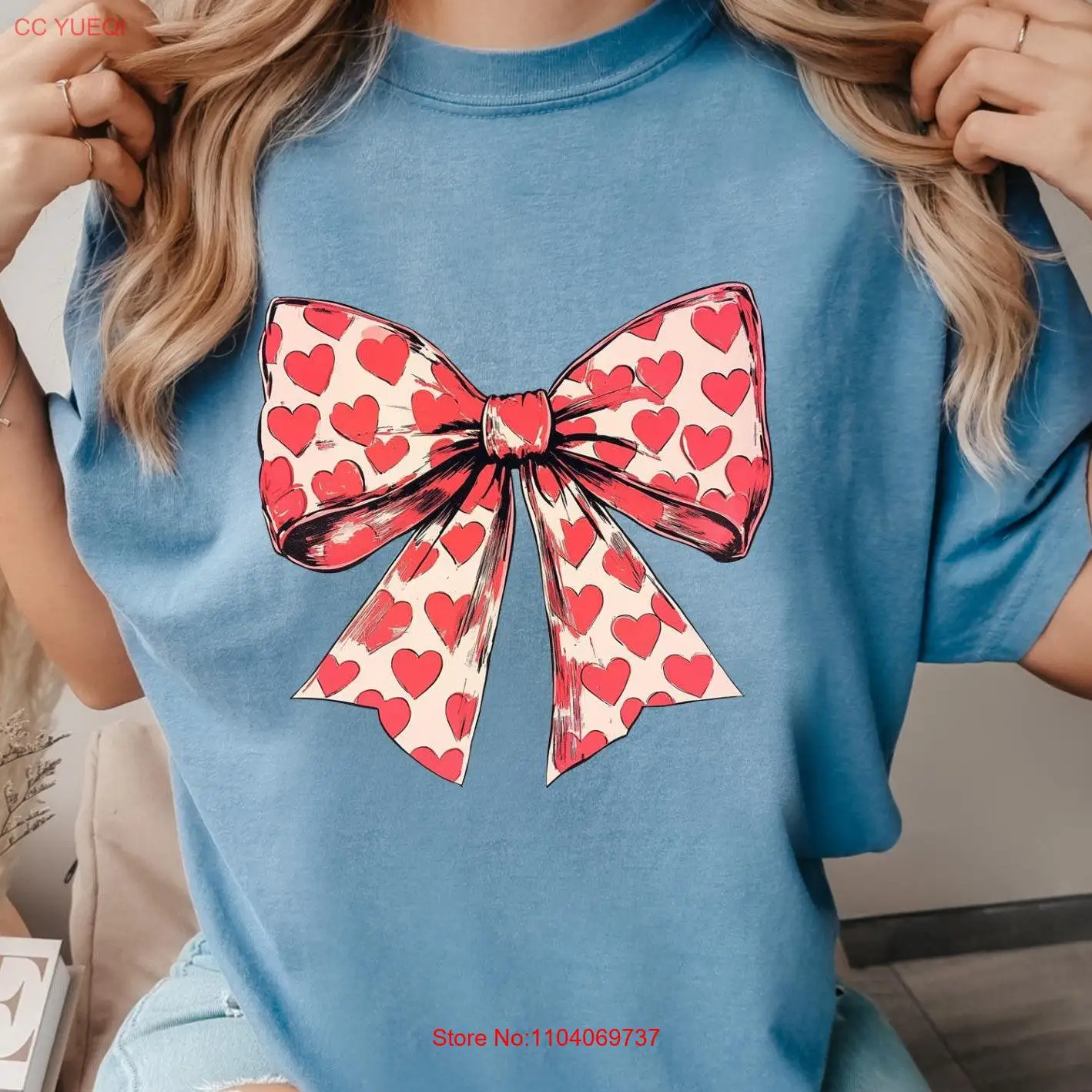 

Valentine Coquette Comfort Colors Sweathirt Valentine's Day Heart T Shirt Bow Cute Valentines long or short sleeves