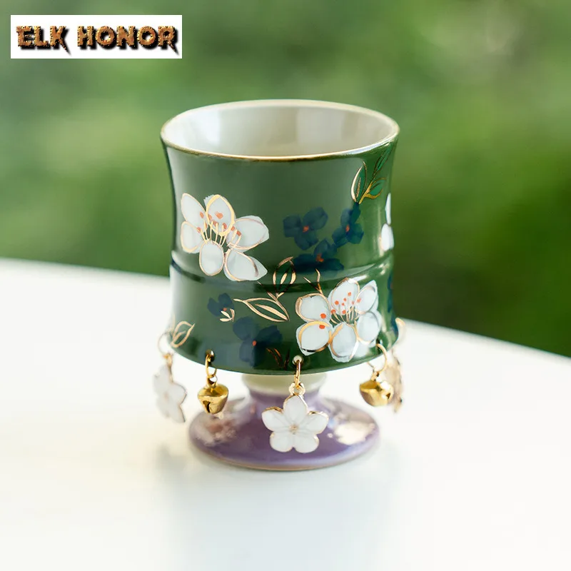 

55ml Hand-painted Jasmine High Foot Teacup Zen Tea Bowl Mug Tea-tasting Meditation Cup Chazhan Master Cups Flower Tea Drinkware