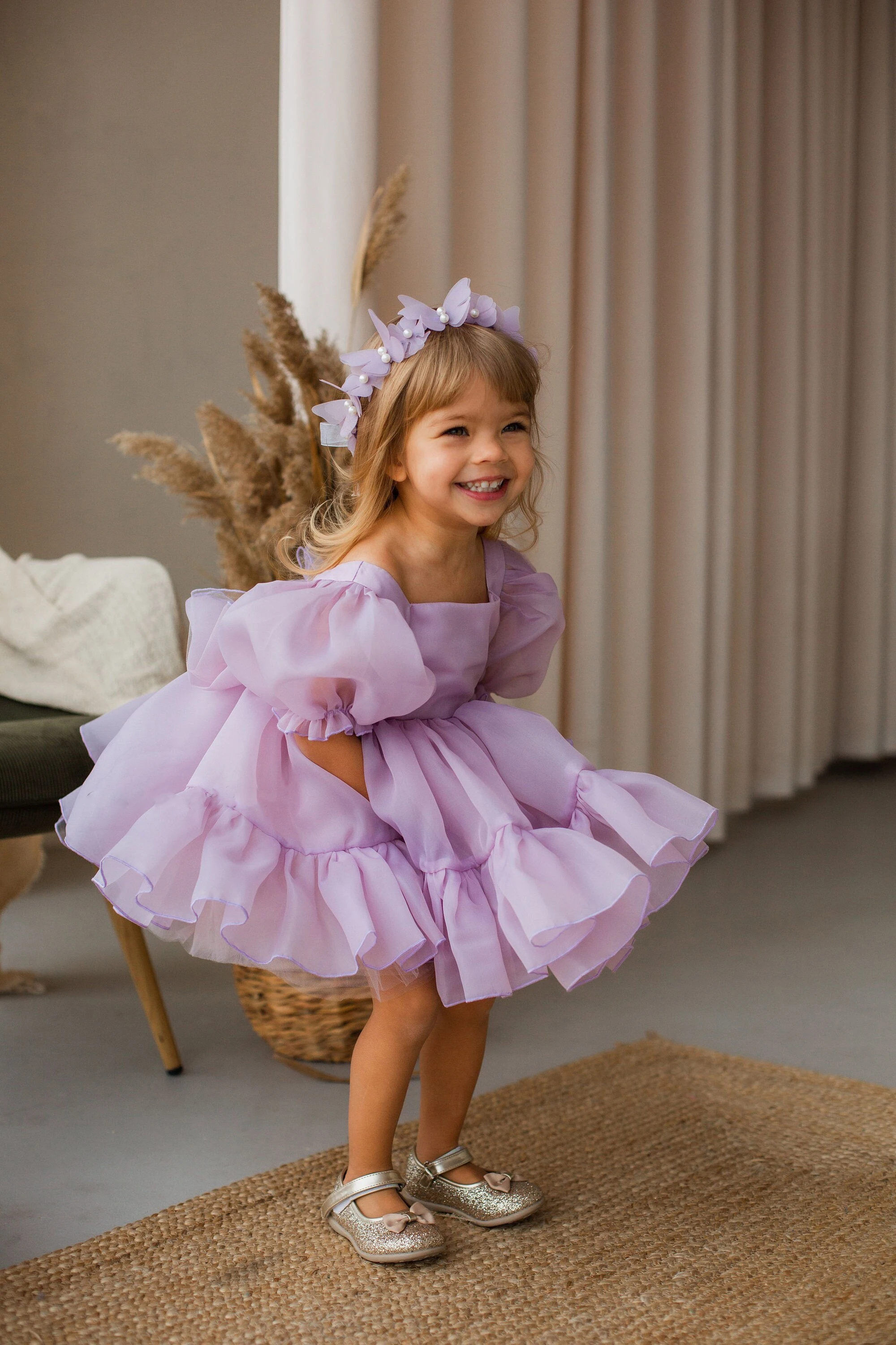 Lovely Lilac Tutu and Tulle Puffy Flower Girl Dress Baby Birthday Gift Party Princess Pageant Toddler First Communion Gowns