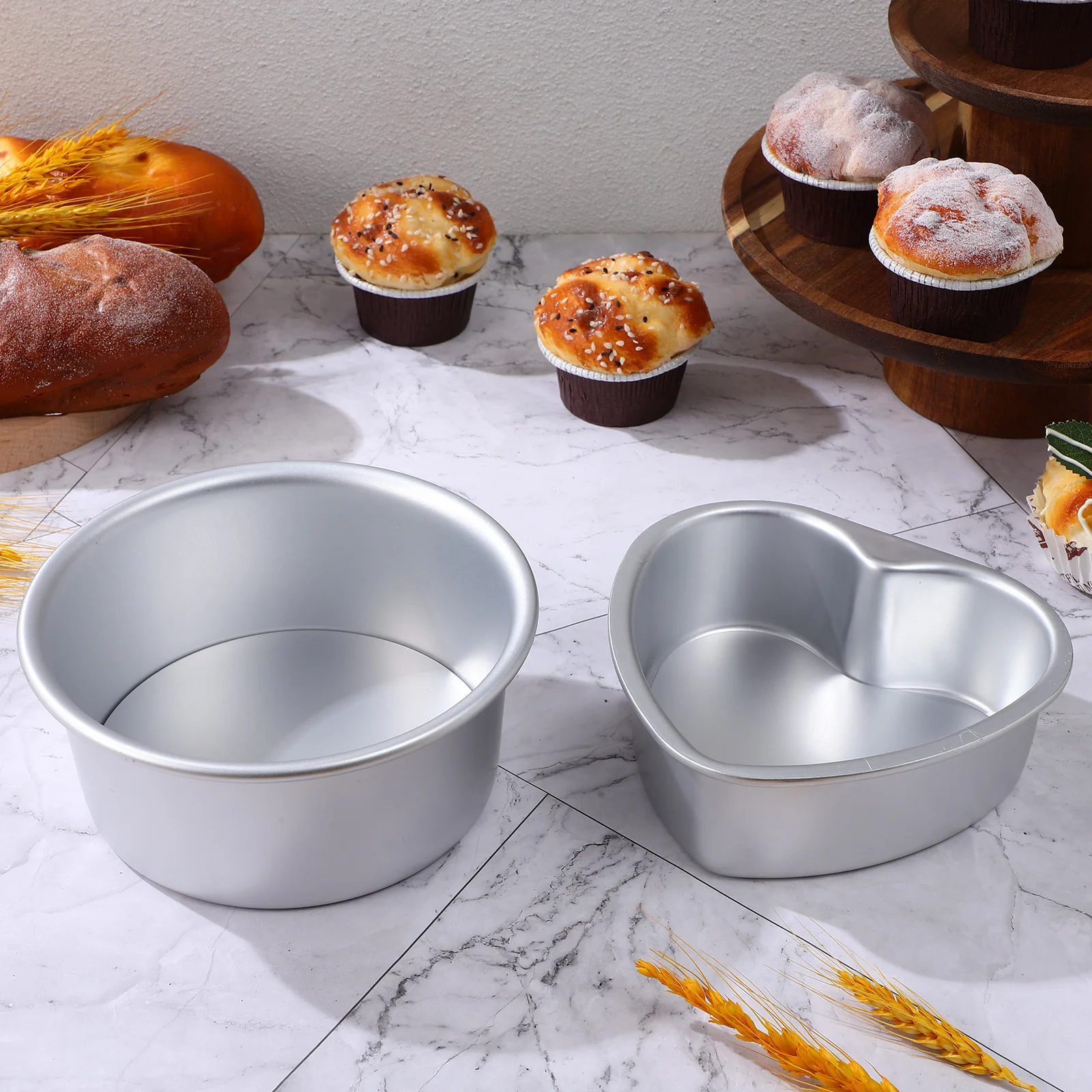 

2 pcs Cake Molds 6 Inch Heart Shaped Removable Base Baking Tin Easy Clean Long Lasting Baking Supplies Kitchen Bakeware