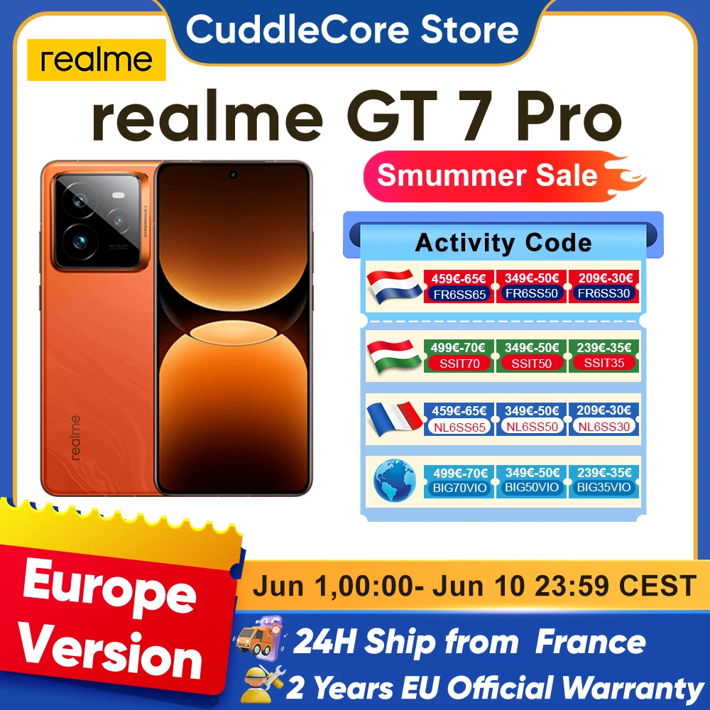 realme GT 7 Pro 5G Smartphone (version internationale) Snapdragon 8 Elite, batterie de 6 500 mAh, écran OLED de 6,78 pouces à 120 Hz, appareil photo de 50 Mpx, NFC, Google