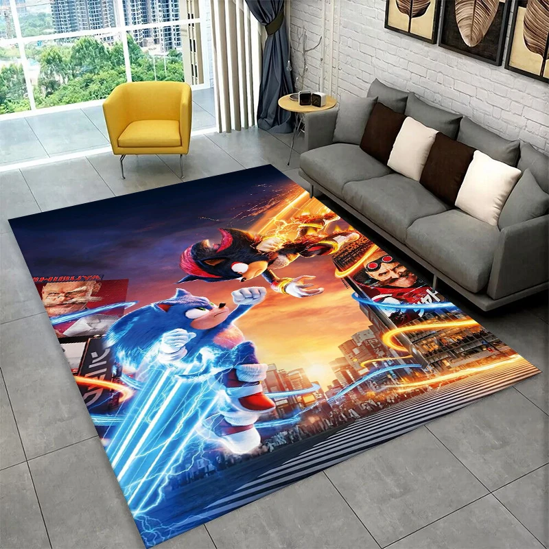 HD Retro Game S-Sonic Cartoon Non-Slip Area Rug for Living Room Bedroom Playroom,Decorative Carpet Floor Mat Home Decor Holiday