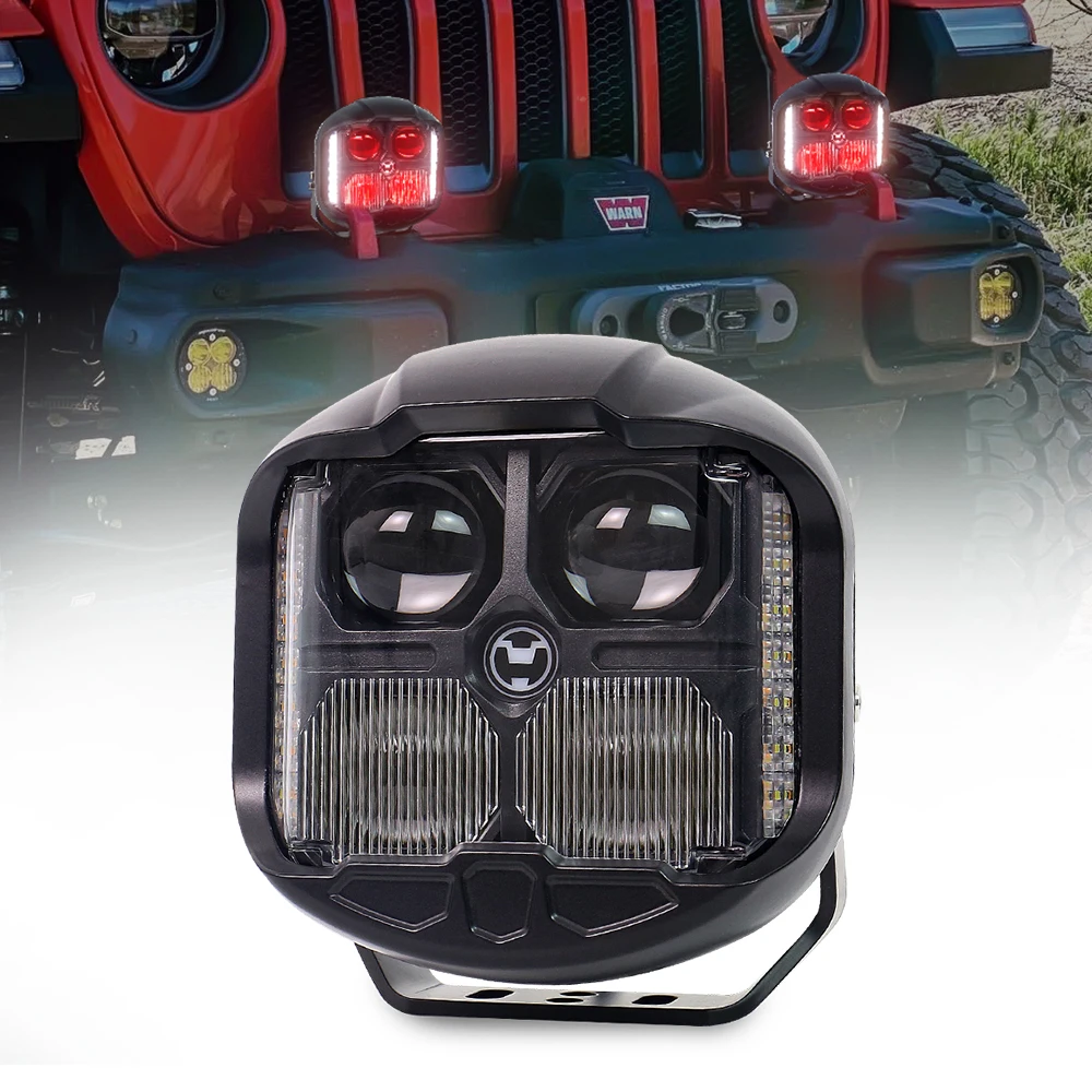 MOVOTOR 6 Inch LED Driving Light Combo Beam with Dual Side Yellow Strobe Side Shooter for Jeep ATV SUV UTV Trucks Pickup 4x4