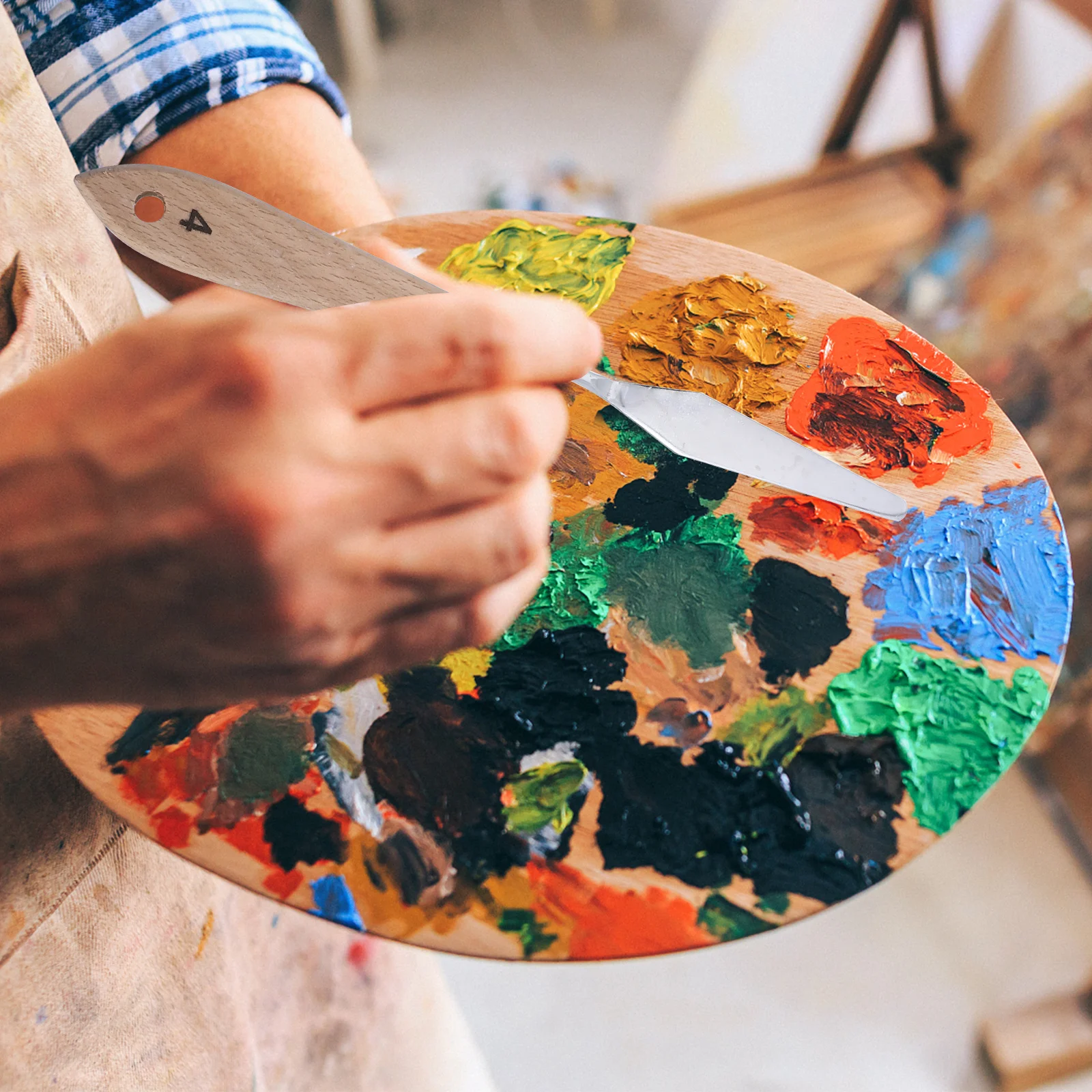 Espátula para pintores, raspador, cuchillo para mezclar pintura, cuchillos con mango de madera, herramienta artística al óleo, 10 Uds.