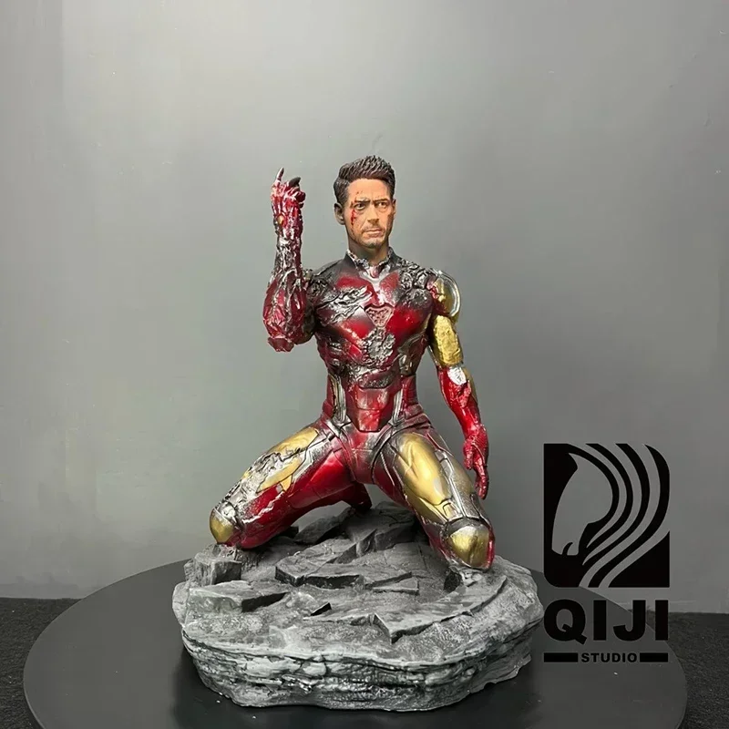 

In Stock Illuminated Iron Man Finger Snapping Statues Action Figures Avengers Endgame Ironman Kneeling Model Toys Collectible