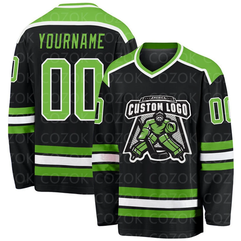 Custom Black Green Vintage Hockey 3D Print You Name Number Men Women Ice Hockey Jersey Competition Training Jerseys