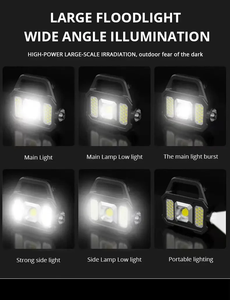 Super Bright Solar LED Camping Flashlight With COB Work Lights USB Rechargeable Handheld 6 Modes Solar Powered Lanterns