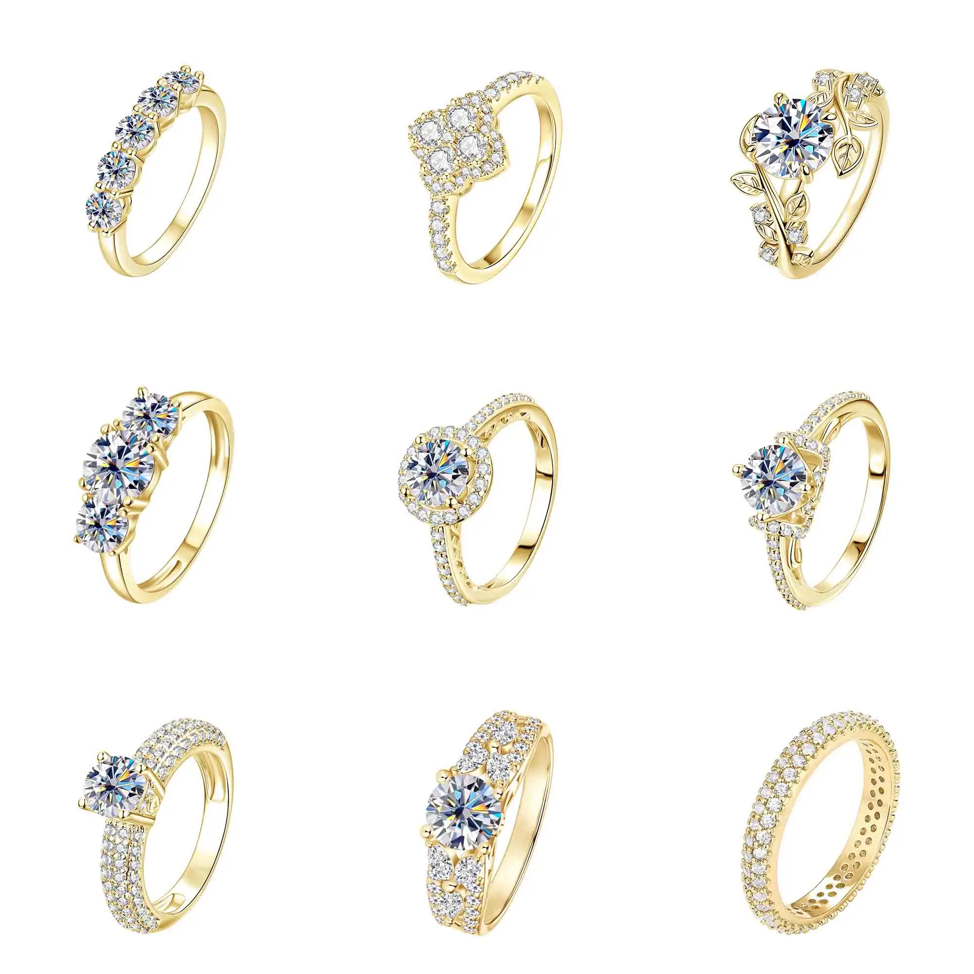 100% AINUOSHI Certified Luxury Real Moissanite Ring For Women 14K Gold Filled Wedding Engagement Band Female Rings Jewelry Gift