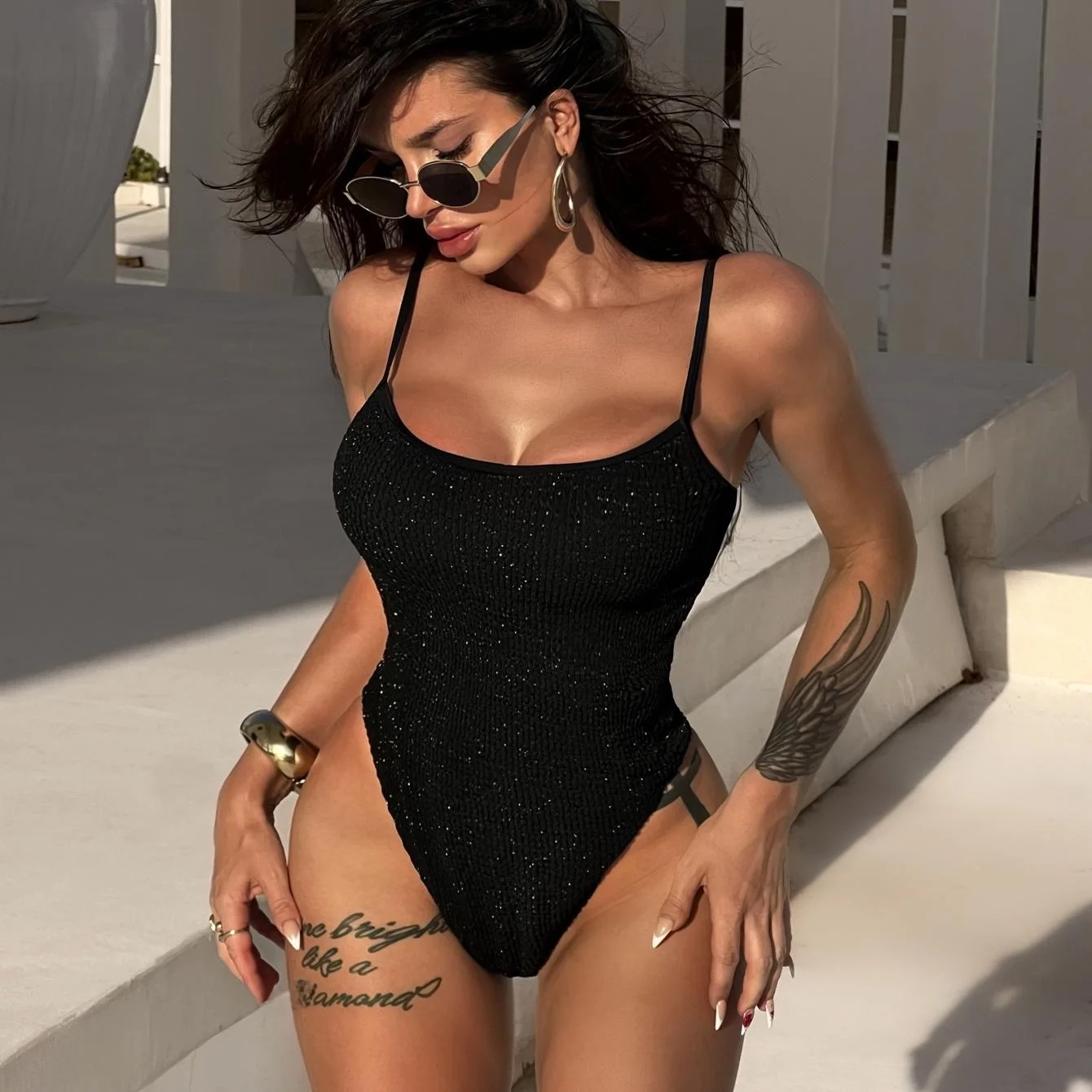

Sexy Bikini Swimsuit for Women One-Piece Beachwear High Slit Pants Casual Swimwear Fixed Chest Pad No Sve Leisure Swimsuit