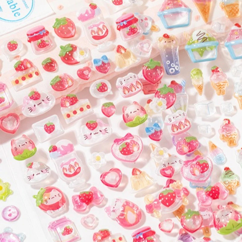 

Cute Cartoon 3D Relief Stickers - PVC Resin Adorable Granule Decoration for DIY Phone Cases Stationery Girls Journal Candy Decal