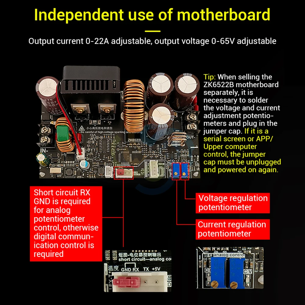 ZK-6522C Step-Down DC Adjustable Voltage Regulator Power Supply Constant Voltage Constant Current Module 22A/1400W Buck Module