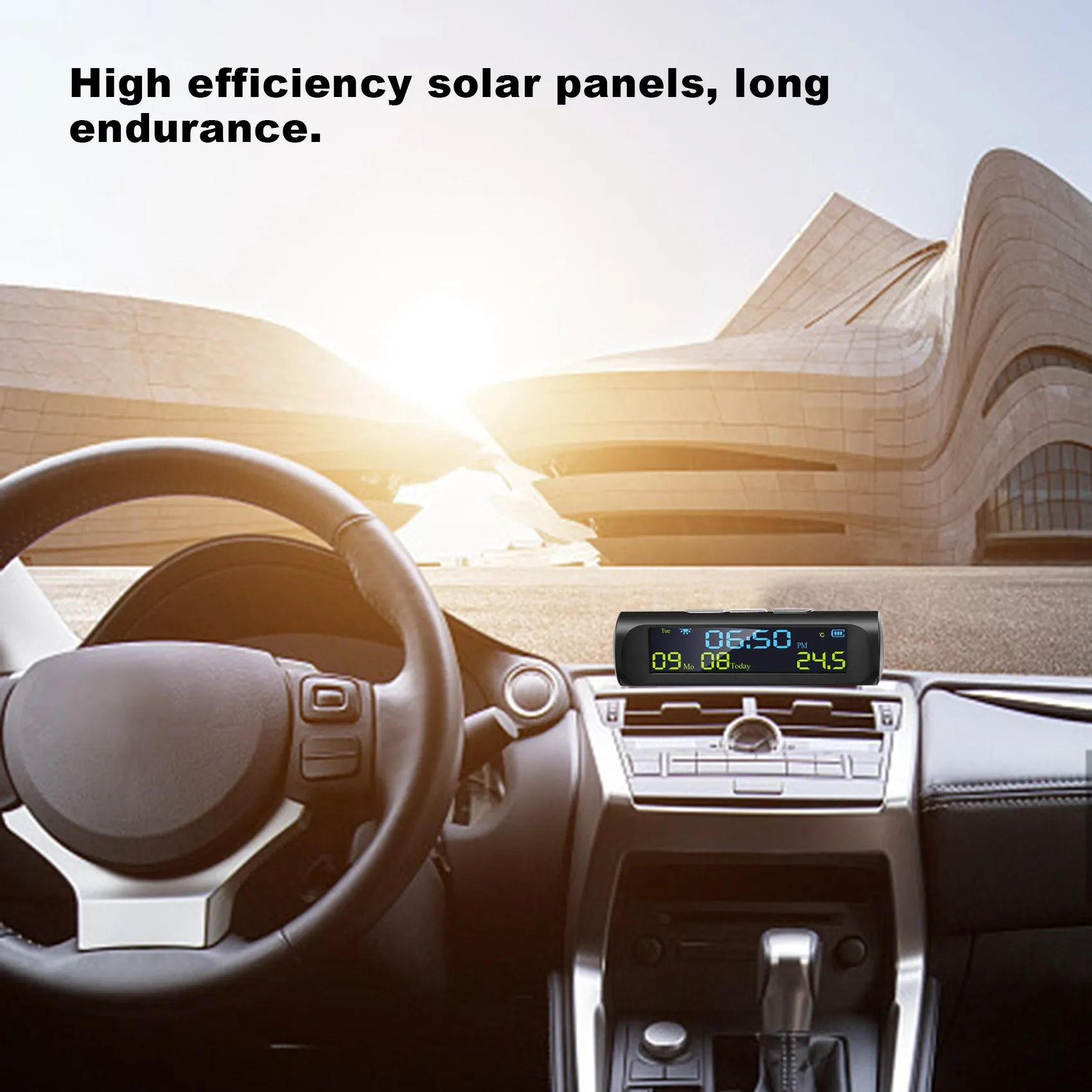 Car Solar Digital Clock With LCD Time Date In-Car Temperature Display For Outdoor Personal Car Part Decoration-A54R