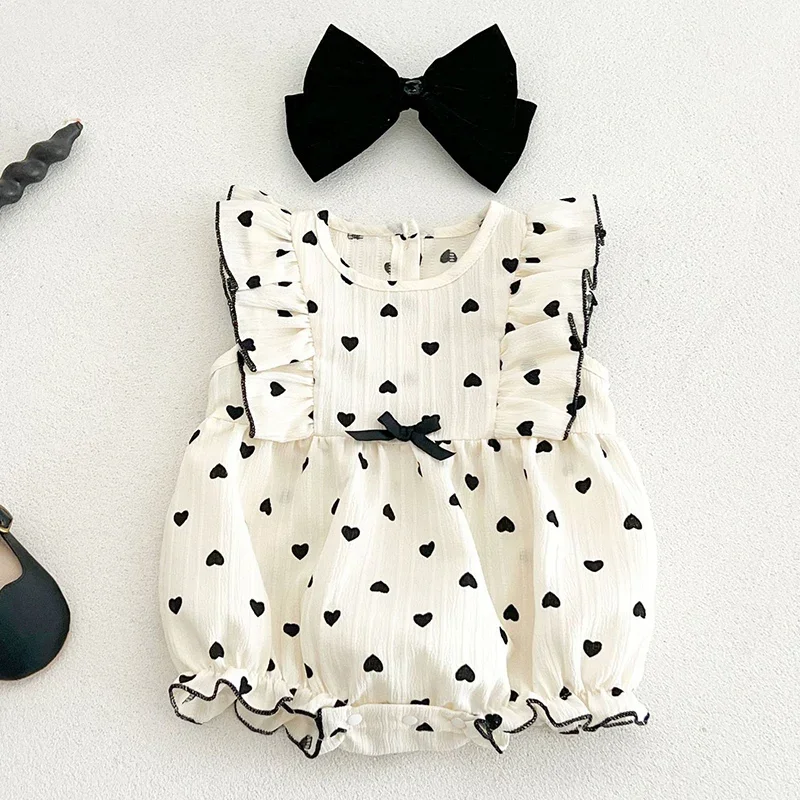 2026 New Summer Infant Baby Girls Bodysuits Sleeveless Cotton Dot Print Korean Style Climbing Suit 0-24M Children Clothes