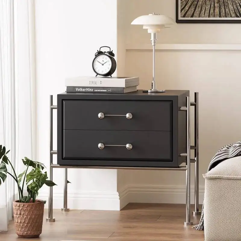 Bedroom Modern Bedside Two - Cabinet Drawer Nightstand Storage with for Metal Frame Sleek & Home Decor