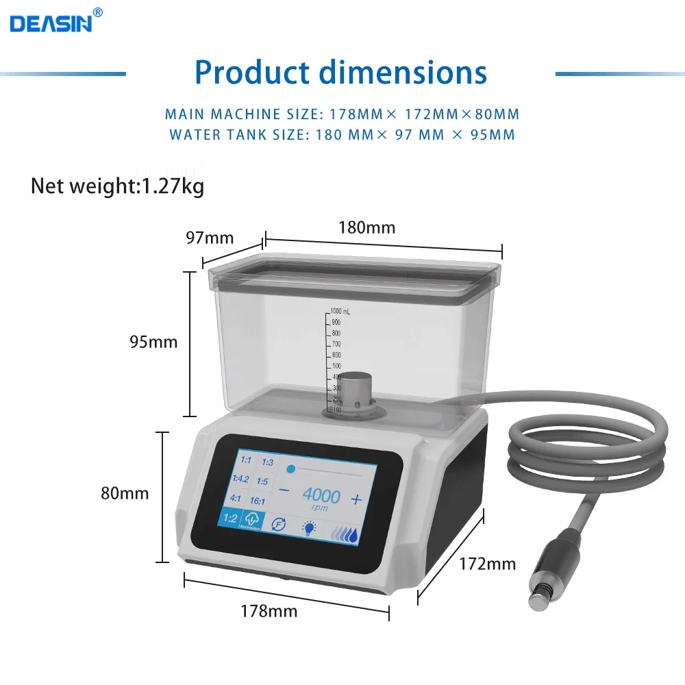 DEASIN Dental LED Brushless Electric Micro Motor Power system With Self Water Tank Internal Spray fit 1:1/1:5/16:1 Handpiece