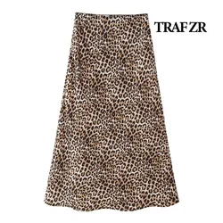 TRAF ZR Leopard Print Skirt Luxury Elegant Women's Skirts Evangelical Women's Skirts A-LINE Mid-Calf Vintage Y2k Basics Skirt