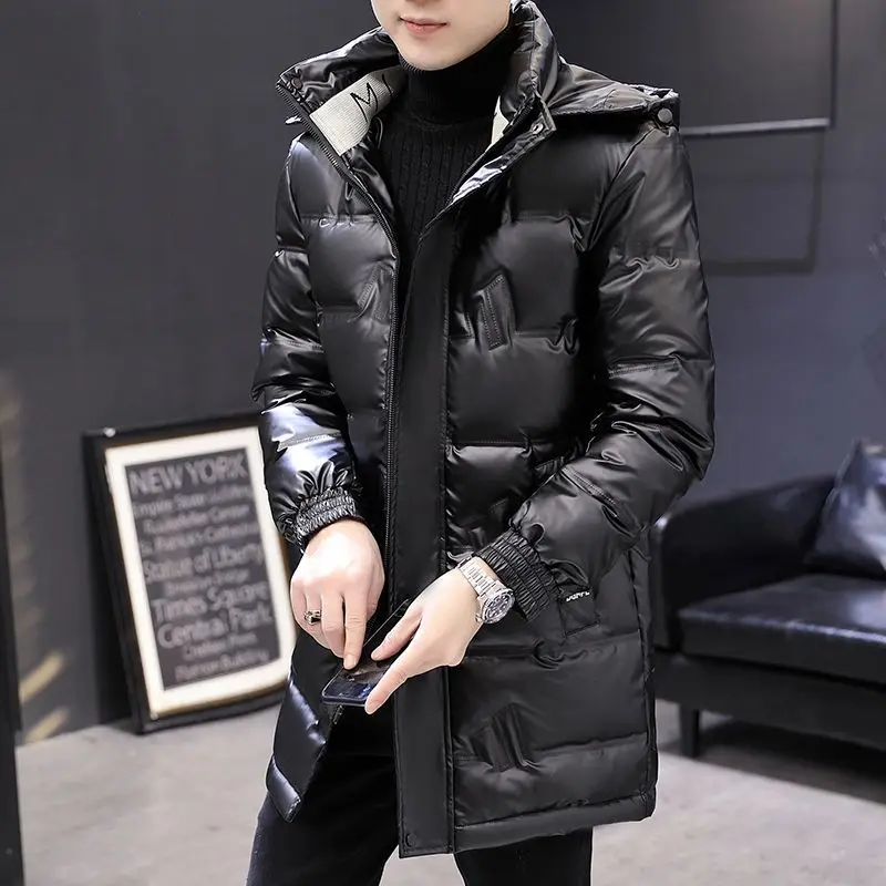 

Winter 2024 Men's Mid-Length Lightweight Puffer Jaet Trendy Thiened Large Size Outerwear Waterproof Warm Non-Sti Fabric