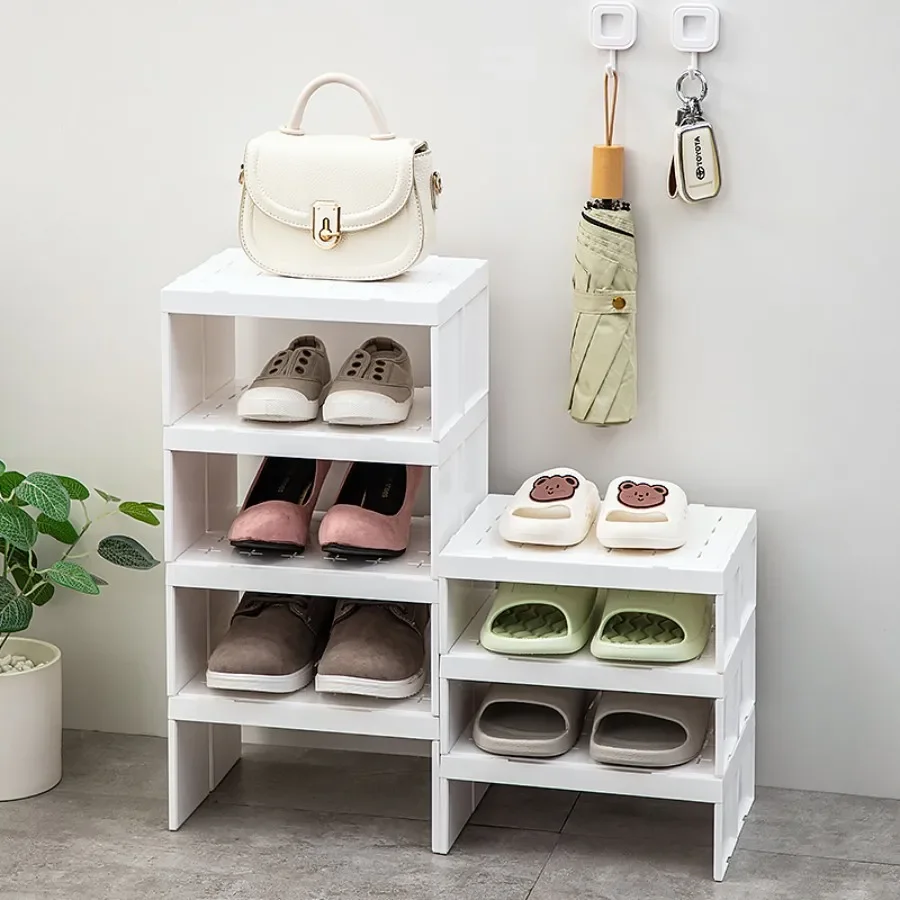 Stackable Shoes Rack Organizer Plastic Waterproof Bathroom Slippers Shelf Drain Drying Rack Space-Saving Layered Storage Rack